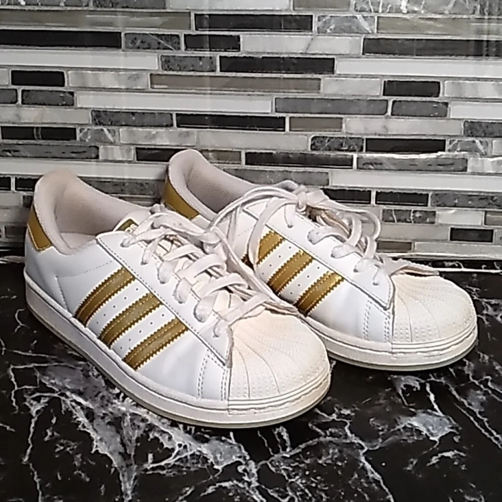 Adidas 3 white gold glitter bottoms